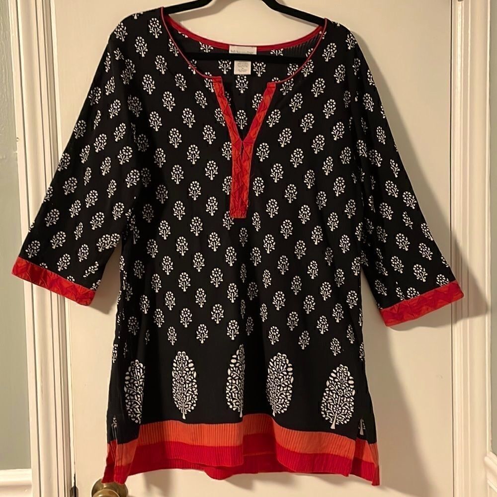 Soft Surroundings 100% cotton woven print notch neck tunic 3/4 sleeve Medium